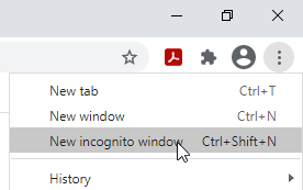 Google Chrome Incognito Option